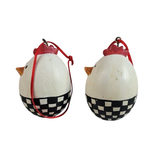 Silvestri Chicken Egg Christmas Ornaments Checkerboard Farm Rustic Lot of 2 VTG - Picture 2 of 10